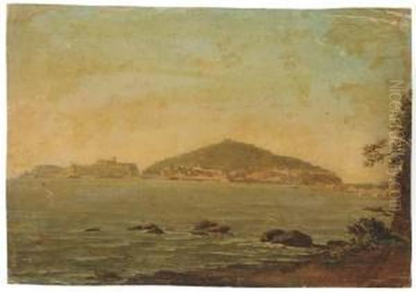 Vue De Naples Depuis Portici Oil Painting by Simon-Joseph-Alexandre-Clement Denis