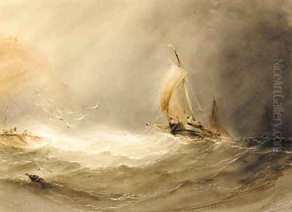 Shipping in stormy seas Oil Painting by Henry Barlow Carter