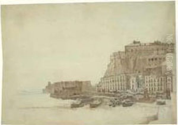 Vue Du Port De Naples Avec Le Chateau De L'oeuf Oil Painting by Simon-Joseph-Alexandre-Clement Denis