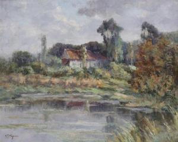 Landscape With High Granery Near The Water Oil Painting by Adrien Joseph Heymans