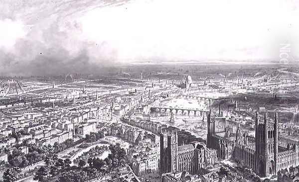 Bird's Eye View of London from Westminster Abbey, c.1840 Oil Painting by Henri Michel Antoine Chapu