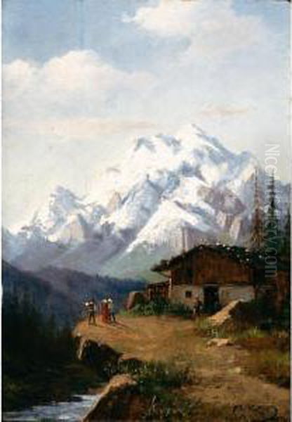 Baita Sul Monte Bianco Oil Painting by Carlo Jotti