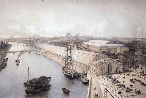 General View of the Palais de l'Industrie constructed for the Paris Exhibition of 1855 Oil Painting by Henri Michel Antoine Chapu