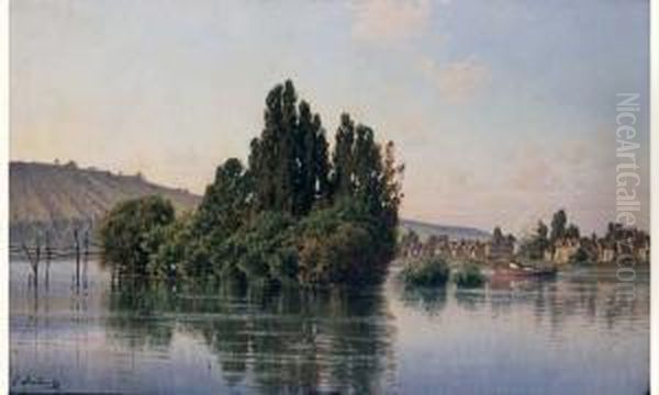 Bateau A Vapeur Sur Riviere Oil Painting by Leon Joubert