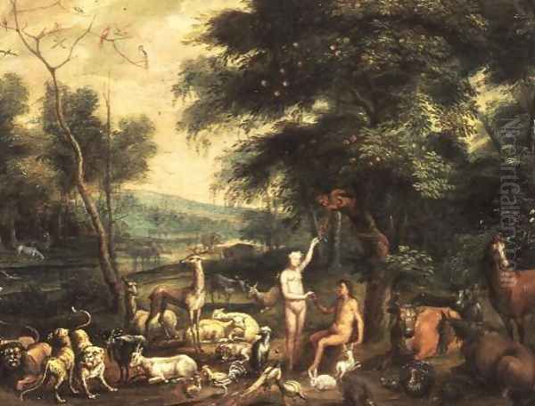 The Temptation in the Garden of Eden Oil Painting by Gillis II Congnet