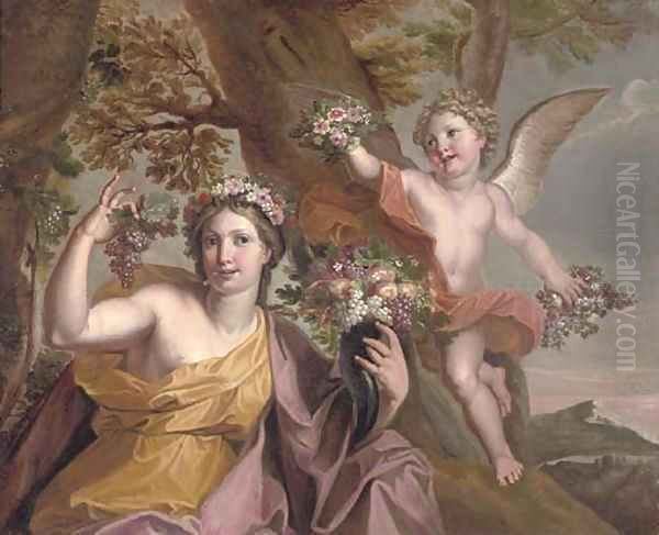 Abundance with a putti in a landscape Oil Painting by Noel-Nicolas Coypel