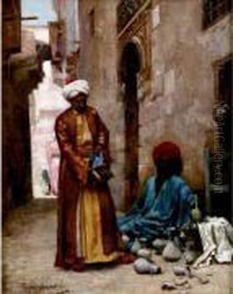 Marchands De Gargoulettes Au Caire Oil Painting by Roger-Joseph Jourdain