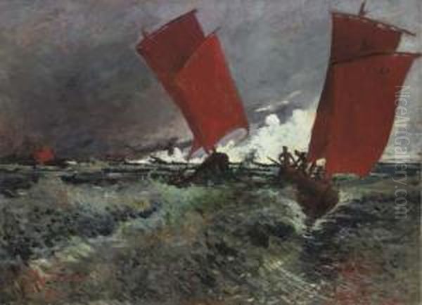 Les Voiliers Rouges Oil Painting by Emile Jourdan