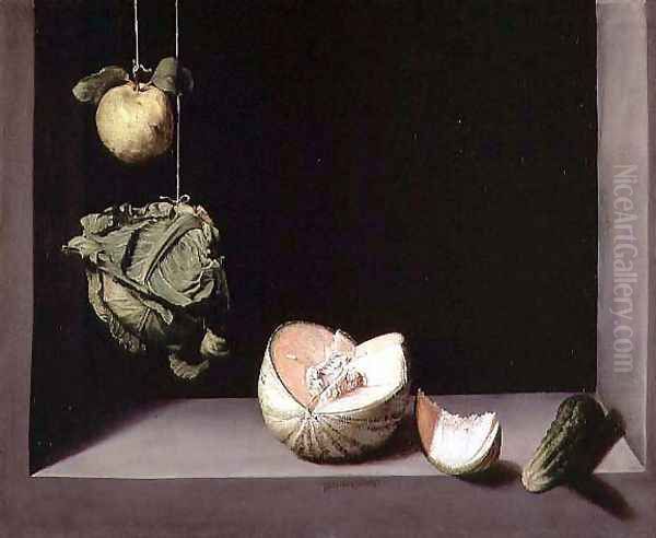 Quince, Cabbage, Melon and Cucumber, c.1602 Oil Painting by Juan Sanchez Cotan