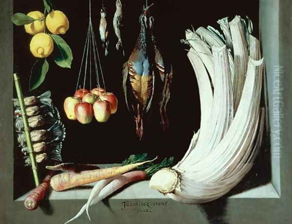 Still life with dead birds, fruit and vegetables, 1602 Oil Painting by Juan Sanchez Cotan