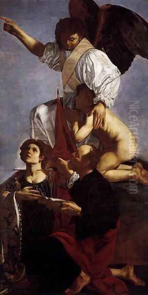 Guardian Angel with Sts Ursula and Thomas Oil Painting by Cecco Del Caravaggio