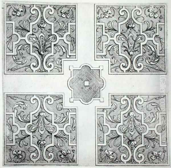 Parterre designs from 'The Gardens of Wilton', published c.1645 Oil Painting by Isaac de Caus