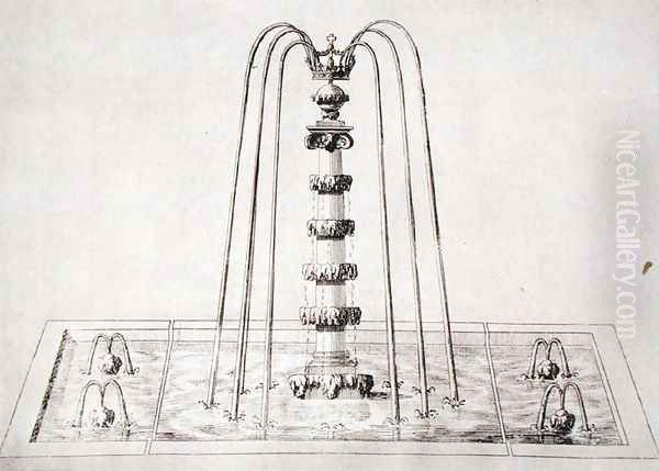 Fountain design from 'The Gardens of Wilton', c.1645 Oil Painting by Isaac de Caus