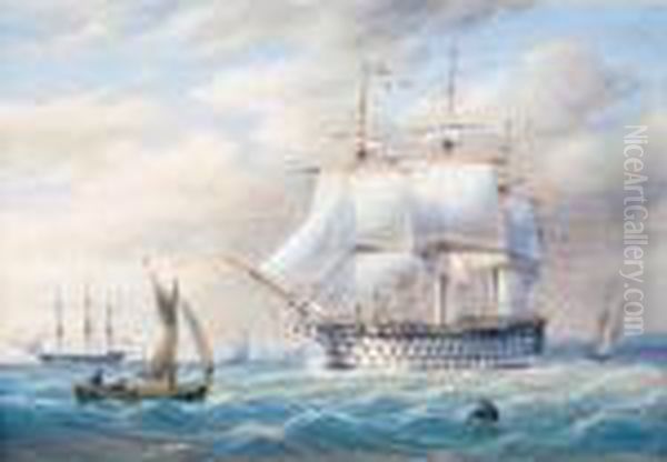 H.m.s.britannia, 120 Guns Oil Painting by George William Joy