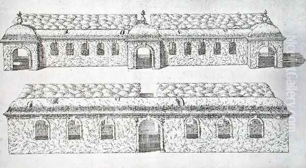 Topiary arcaded walkways from 'The Gardens of Wilton', c.1645 Oil Painting by Isaac de Caus