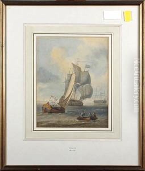 Dutch Men O'war Offshore Oil Painting by William Joy