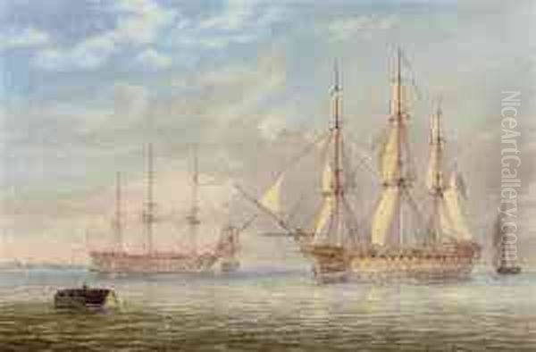 Royal Naval Warships Lying In Spithead Oil Painting by William Joy