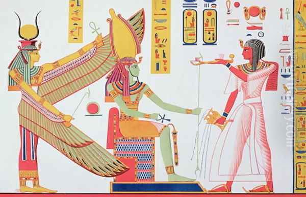 Ramesses IV (1153-1147 BC) offering incense to Isis and Amon-Re, seated on a throne, copy of a wall painting from his tomb in the Valley of the Kings, plate 260 from 'Monuments d'Egypte' Oil Painting by Jean Francois Champollion