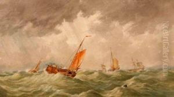 Extensive Shipping In Rough Seas Oil Painting by William Joy