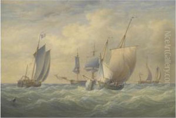 Dutch Shipping In A Storm Oil Painting by William Joy