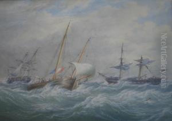 A Gale At Sea Signed And Dated 1866 Oil Painting by William Joy