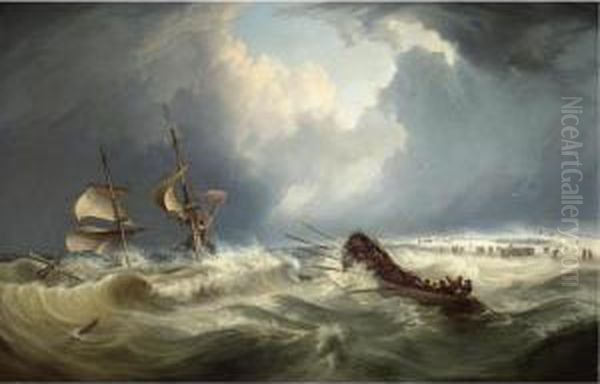 The Rescue Of The Survivors Of The Brig Oil Painting by William Joy