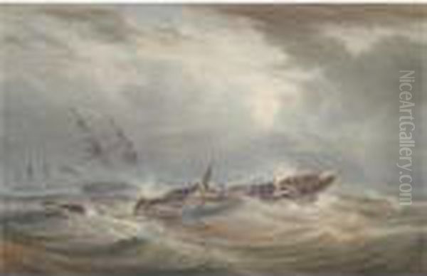 A Dismasted Vessel In The Teeth Of A Gale Oil Painting by William Joy