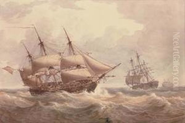 A Naval Squadron Reefed Down For
 The Approaching Storm; And A Brig Arriving At Her Anchorage (both 
Illustrated) Oil Painting by William Joy