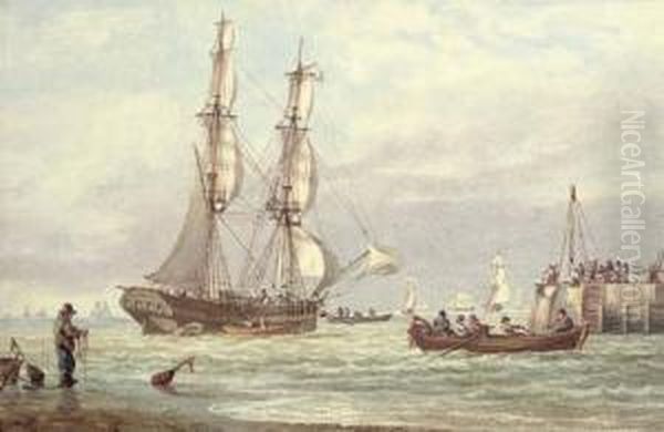 Brig Off Yarmouth Harbour Oil Painting by William Joy