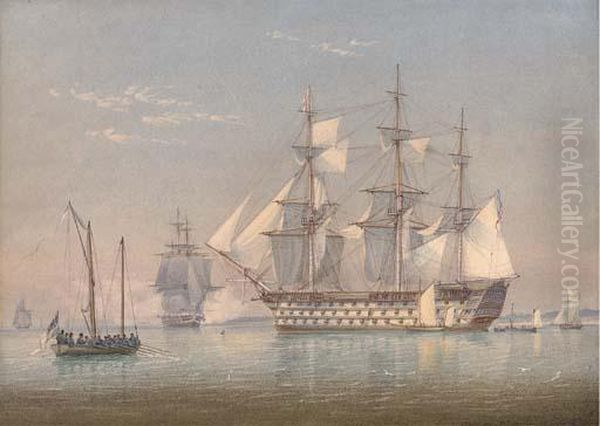 A First Rate Lying In Spithead Oil Painting by William Joy