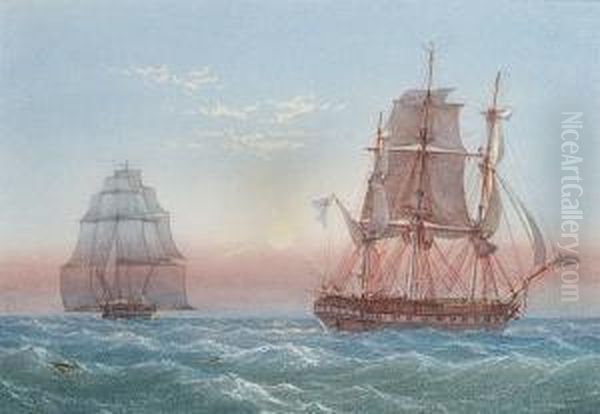 H.m.s. 'sapphire', 28 Guns, Passing Another Frigate Oil Painting by William Joy