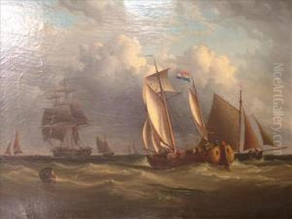 Dutch Vessels In Astiff Breeze Oil Painting by William Joy