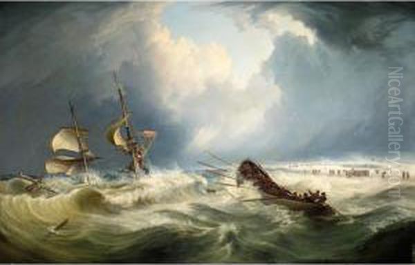 The Rescue Of The Survivors Of The Brig Henry Oil Painting by William Joy