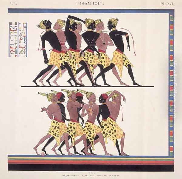 Interpretation of the frescoes at Ibsambul depicting Nubian slaves, from 'Monuments de l'Egypte et de la Nubie' c.1835 Oil Painting by Jean Francois Champollion