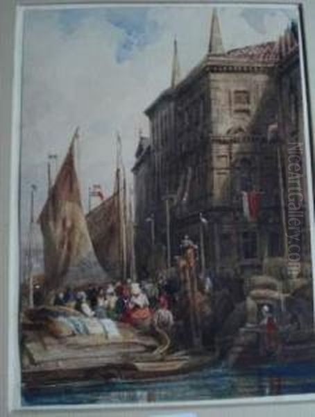 Un Canal Anime A Venise Oil Painting by Jules Romain Joyant