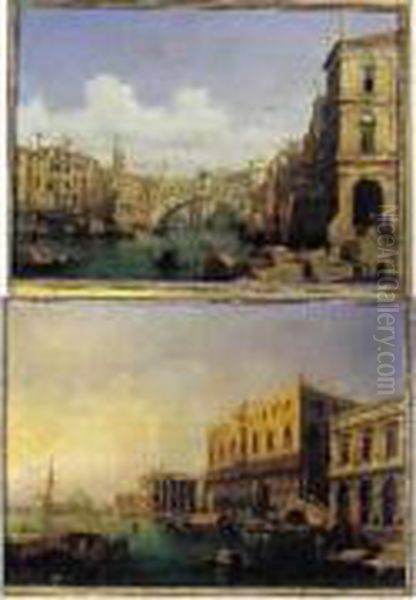 Vue Du Palais Des Doges Vue Du Pont Du Rialto Oil Painting by Jules Romain Joyant