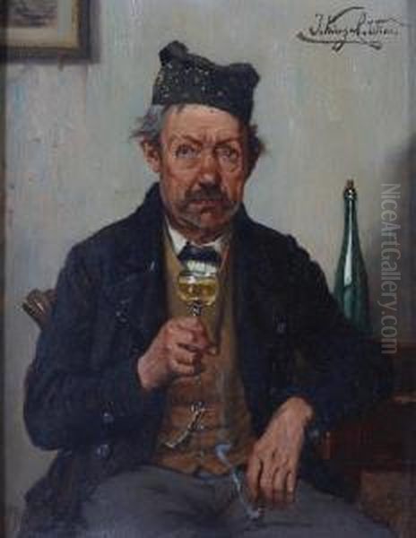 A Man Drinking A Glass Of Wine Oil Painting by Kinzel Jozef