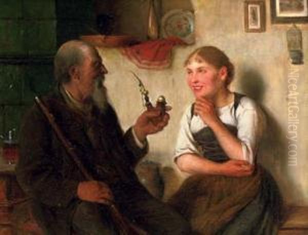 Enjoying A Pipe And Good Conversation Oil Painting by Kinzel Jozef