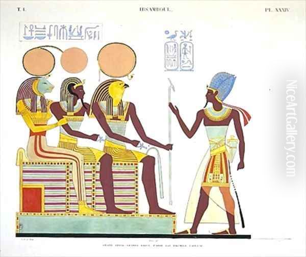 Fresco from Ibsambul depicting Ramesses II facing l to r Sekhmet Oil Painting by Jean Francois Champollion