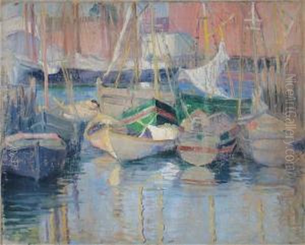 Boats In A Harbor Oil Painting by Alice Judson