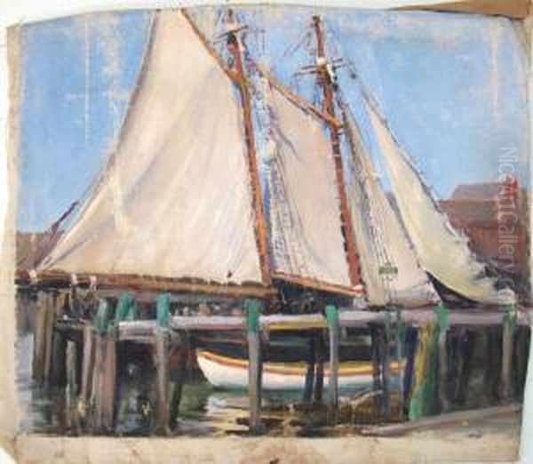 At The Dock. Unsigned. Oil Painting by Alice Judson