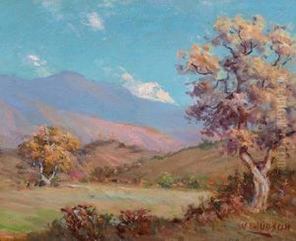 Fall Trees And Blue Mountains Oil Painting by William Lee Judson