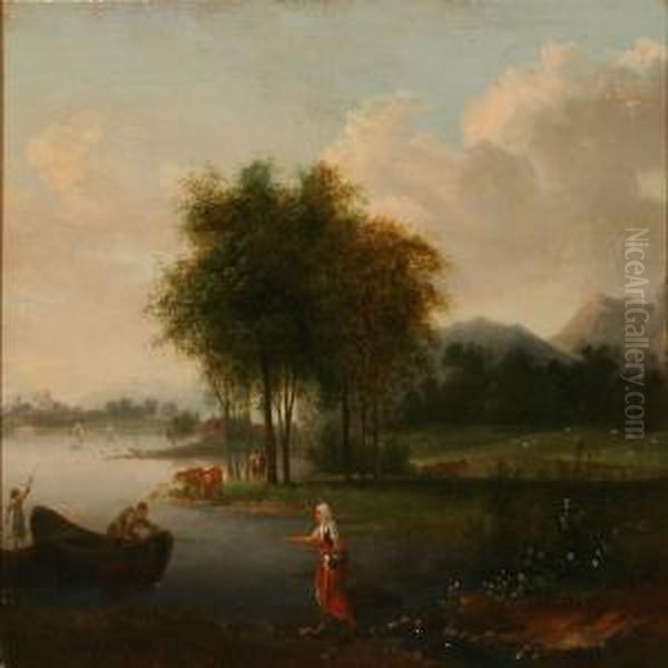 Landskab Fra Schweiz. 
Creux De Genthod Oil Painting by Jens Juel