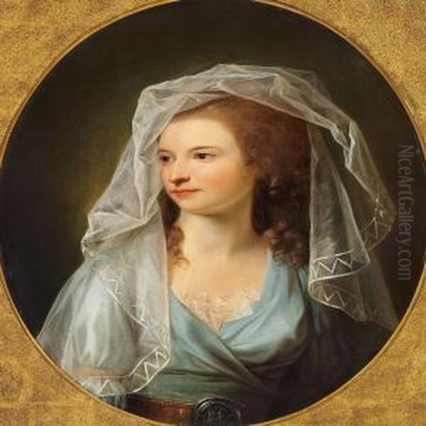 Portrait Af Maria Helena Kortright Nee Hendrickson Inthree-quarter Profile With Long Oil Painting by Jens Juel