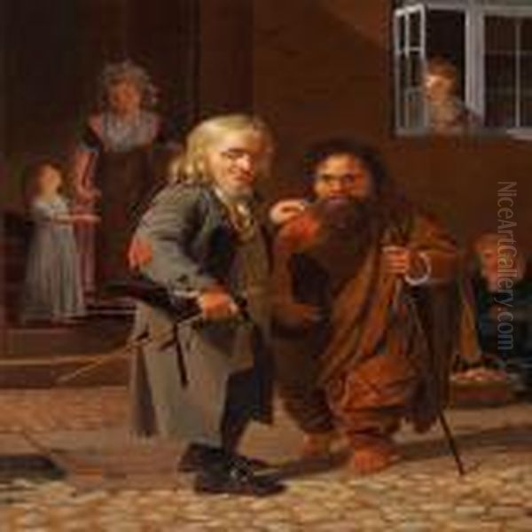 The Copenhagen Jew Obligeert And The Roman Beggar Bajocco In Thestreets Of Copenhagen Oil Painting by Jens Juel