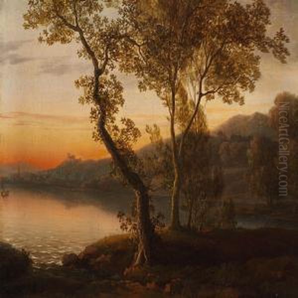 A Late Evening After Sunset Oil Painting by Jens Juel