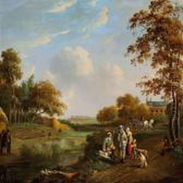 Hunters And Fowlers In A Landscape Oil Painting by Jens Juel