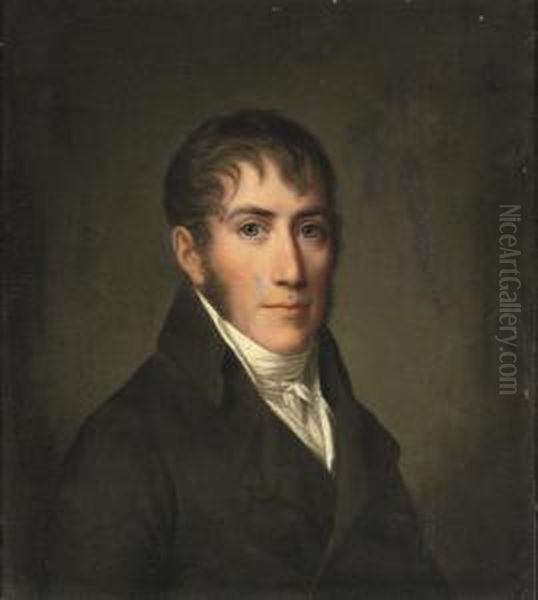 Portrait Of A Gentleman, Bust-length, In A Black Costume With Awhite Chemise Oil Painting by Jens Juel