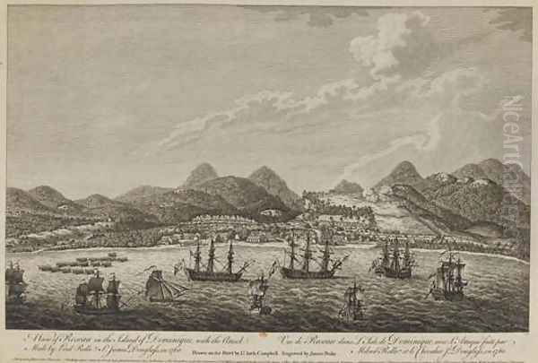 View of Roseau in the Island of Dominique, with the 1760 attack made by Lord Rollo and Sir James Douglas 1761 (2) Oil Painting by Archibald Campbell