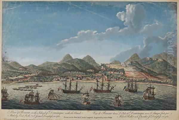 View of Roseau in the Island of Dominique, with the 1760 attack made by Lord Rollo and Sir James Douglas 1761 Oil Painting by Archibald Campbell